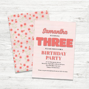 Pink Floral Third Birthday Girl Party Template