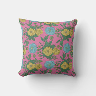 "Pink Floral Throw Pillow