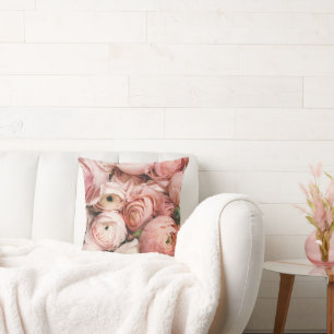 Pink Floral Throw Pillow