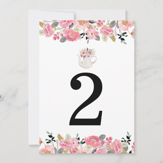 Pink Floral Time for Tea Table Number (Front)