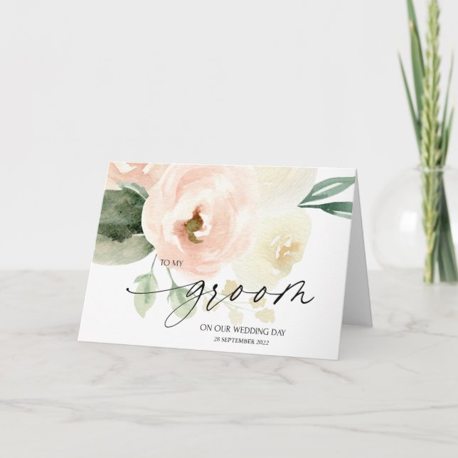 Pink Floral To My Groom on Our Wedding Day Card (Front)