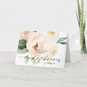 Pink Floral To My Maid of Honour Wedding Thank You Card