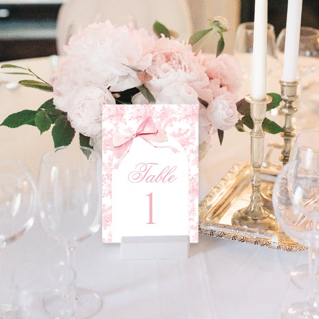 Pink Floral Toile Bow Baby Shower Table Numbers (Creator Uploaded)