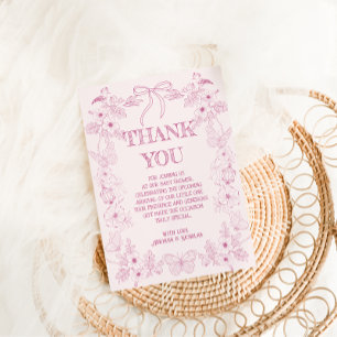 Pink Floral Toile De Jouy Girl Baby Shower  Thank You Card