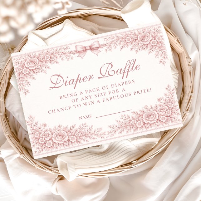 Pink Floral Toile Diapper Raffle Enclosure Card (Creator Uploaded)