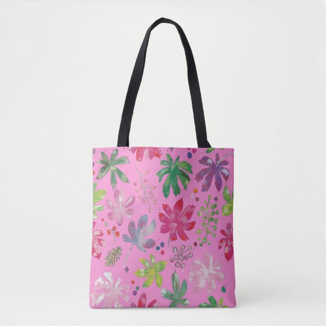 Pink Floral Tote Bag – Cute Botanical Pattern (Front)