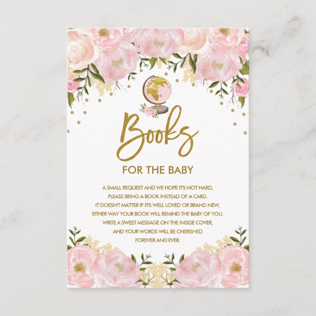 Pink Floral Travel Adventure Books for Baby Girl Enclosure Card (Front)