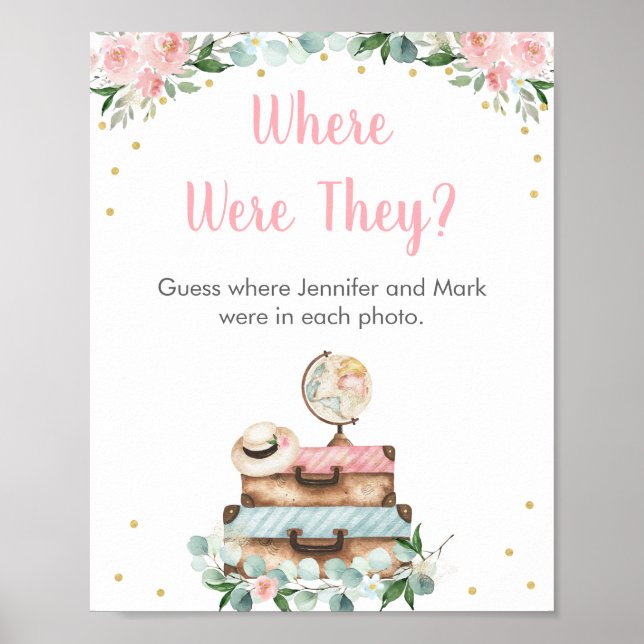Pink Floral Travel Bridal Where Were They Game Poster (Front)