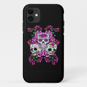 Pink Floral Triple Sugar Skull Day Of The Dead Case-Mate iPhone Case