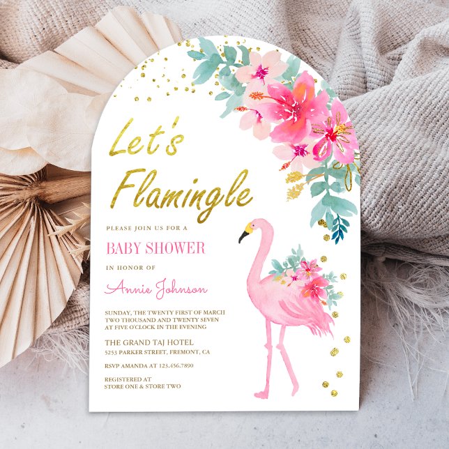 Pink Floral Tropical Flamingo Arch Baby Shower Invitation (Creator Uploaded)