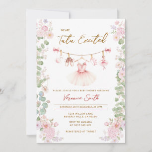Pink Floral Tutu Excited Ballerina Baby Shower  Invitation