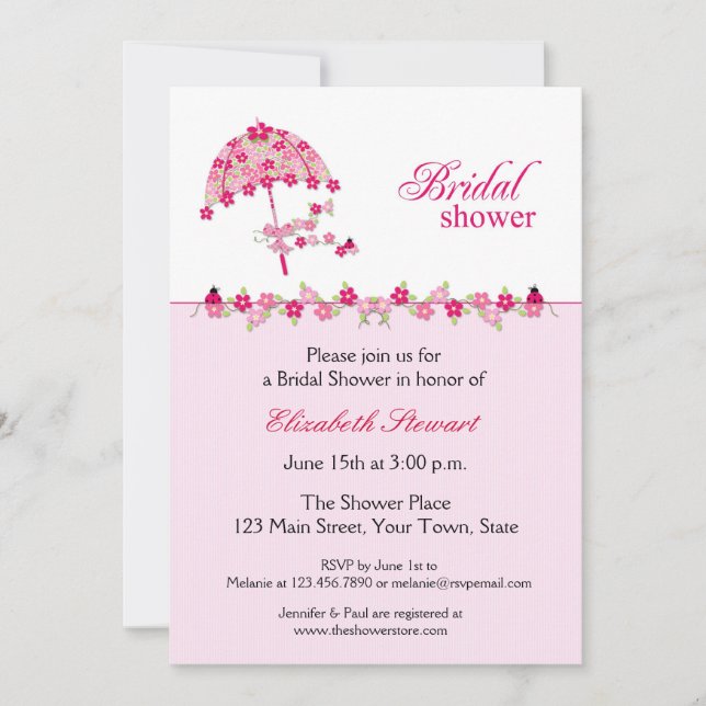 Pink Floral Umbrella, Bridal Shower Invitation (Front)