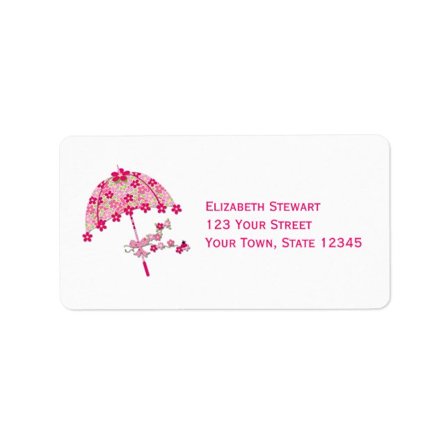 Pink Floral Umbrella, Bridal Shower Label (Front)