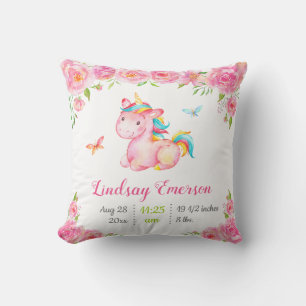 Pink Floral Unicorn Baby Girl Gift Nursery Decor Cushion