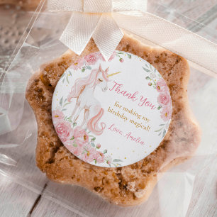 Pink Floral Unicorn Birthday Party Classic Round Sticker