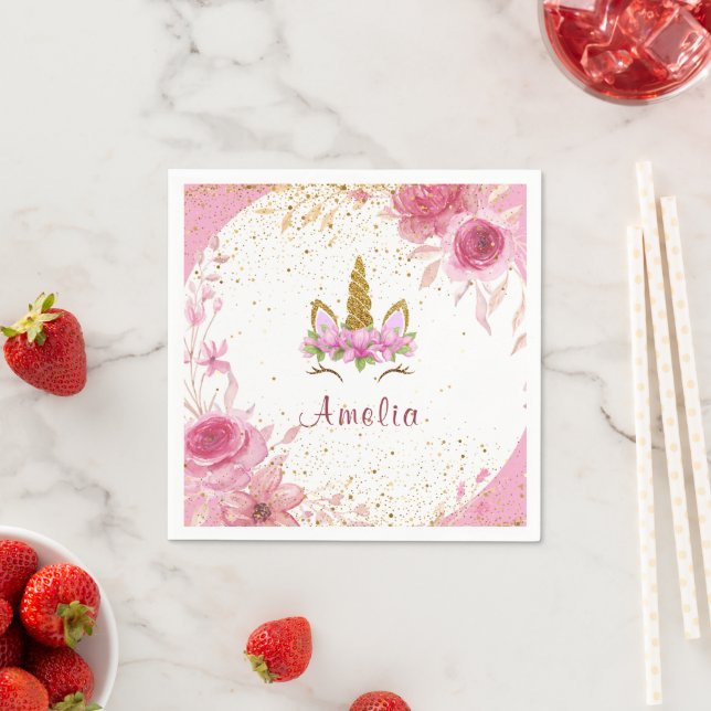 Pink Floral| Unicorn Birthday Party Napkin (Insitu)