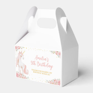 Pink Floral Unicorn First Birthday Party Favour Box