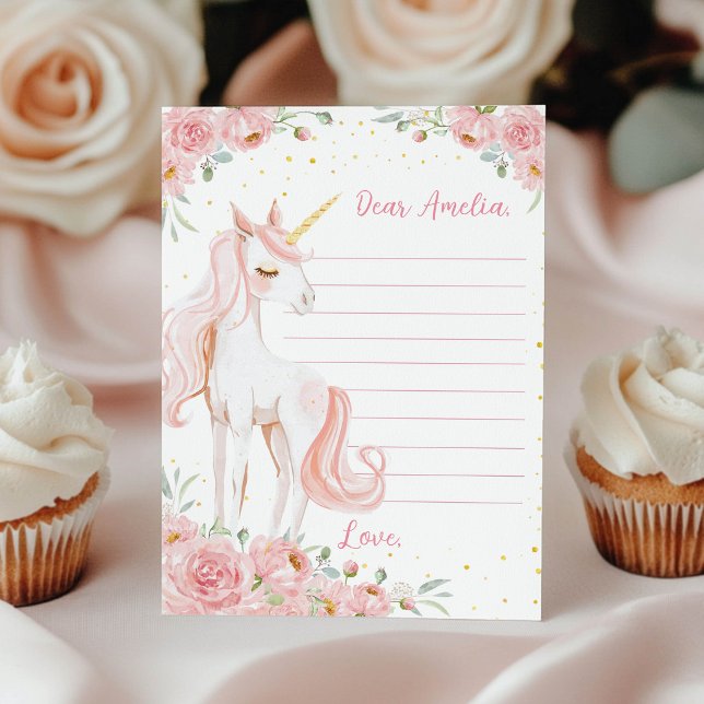 Pink Floral Unicorn Time Capsule Note Message Card (Creator Uploaded)