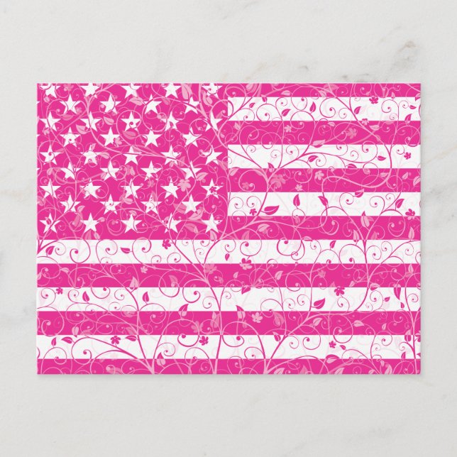 Pink Floral US Flag Postcard (Front)