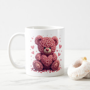 Pink Floral Valentine Teddy Bear Coffee Mug