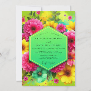 Pink Floral Vibrant Bloom Wedding Invitation
