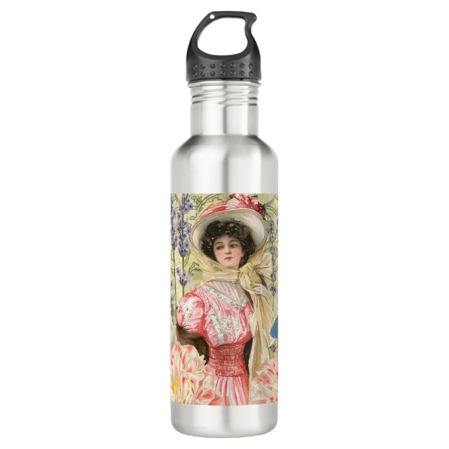 Pink Floral Victorian Woman Regency 710 Ml Water Bottle (Front)