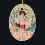 Pink Floral Victorian Woman Regency Ceramic Tree Decoration<br><div class="desc">A rich elegant Victorian era theme featuring a gorgeous painting by J. Barrick (1908) and decoupage collage flowers,  butterfly,  William Morris background and swirls.</div>