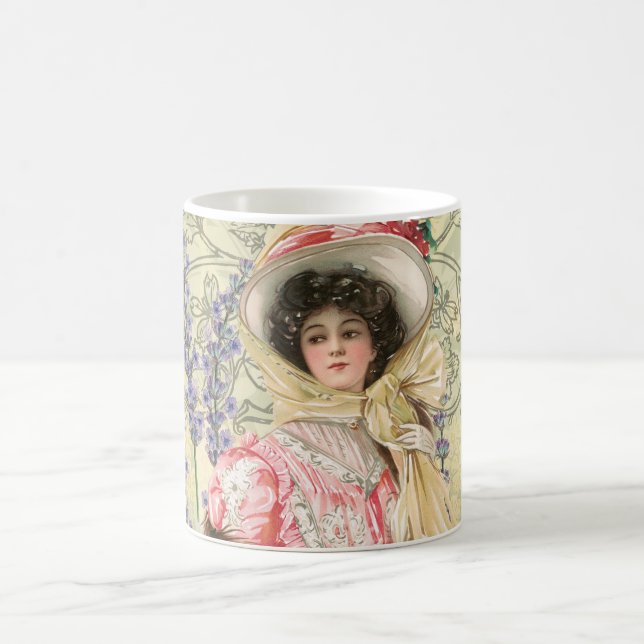Pink Floral Victorian Woman Regency Coffee Mug (Center)
