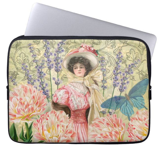 Pink Floral Victorian Woman Regency Laptop Sleeve (Front)