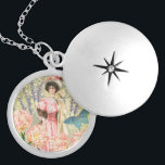 Pink Floral Victorian Woman Regency Locket Necklace<br><div class="desc">A rich elegant Victorian era theme featuring a gorgeous painting by J. Barrick (1908) and decoupage collage flowers,  butterfly,  William Morris background and swirls.</div>