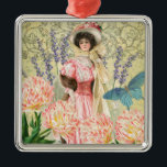 Pink Floral Victorian Woman Regency Metal Tree Decoration<br><div class="desc">A rich elegant Victorian era theme featuring a gorgeous painting by J. Barrick (1908) and decoupage collage flowers,  butterfly,  William Morris background and swirls.</div>