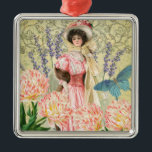 Pink Floral Victorian Woman Regency Metal Tree Decoration<br><div class="desc">A rich elegant Victorian era theme featuring a gorgeous painting by J. Barrick (1908) and decoupage collage flowers,  butterfly,  William Morris background and swirls.</div>