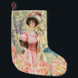 Pink Floral Victorian Woman Regency Small Christmas Stocking<br><div class="desc">A rich elegant Victorian era theme featuring a gorgeous painting by J. Barrick (1908) and decoupage collage flowers,  butterfly,  William Morris background and swirls.</div>