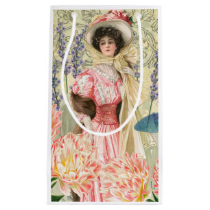 Pink Floral Victorian Woman Regency Small Gift Bag