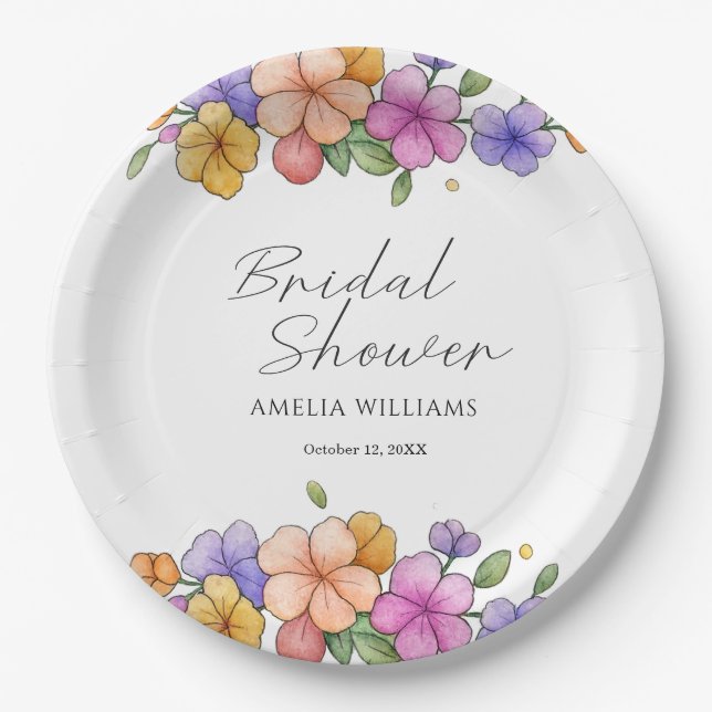  Pink Floral Vine Bridal Shower Paper Plate (Front)