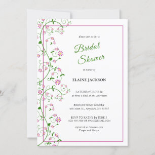 Pink Floral Vine Shower Invitation Flat Card