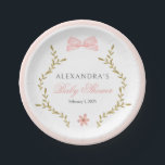Pink Floral Vintage Baby Shower Paper Plate<br><div class="desc">Whimsical watercolor paper plates greenery vine design with pink floral elements and a cute pink bow.</div>