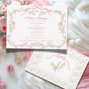 Pink Floral Vintage Elegant Baby Shower  Invitation