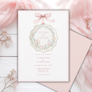 Pink Floral Vintage Elegant Wedding  Invitation