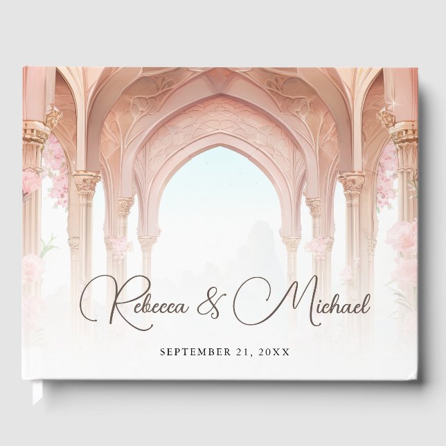 Pink Floral Vintage Fairytale Wedding Guest Book (Front)