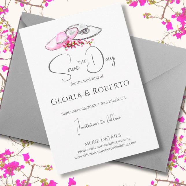 Pink Floral Vintage Mexican Wedding Save the Date Enclosure Card (Creator Uploaded)