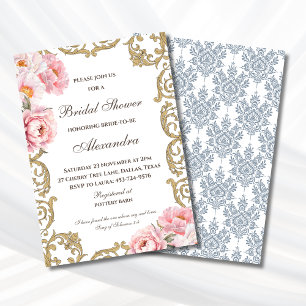 Pink Floral Vintage Peony Christian Bridal Shower Invitation