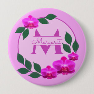 Pink floral vintage personalised name initial   10 cm round badge