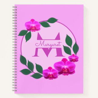 Pink floral vintage personalised name initial notebook