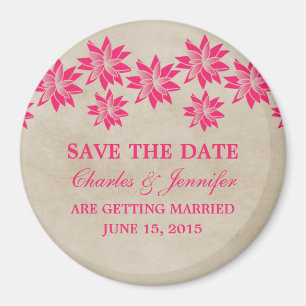 Pink Floral Vintage Save the Date Magnet