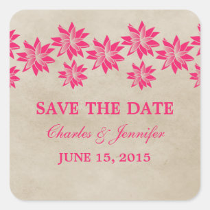 Pink Floral Vintage Save the Date Stickers