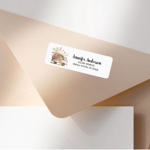 Pink Floral Vintage Van Address Label