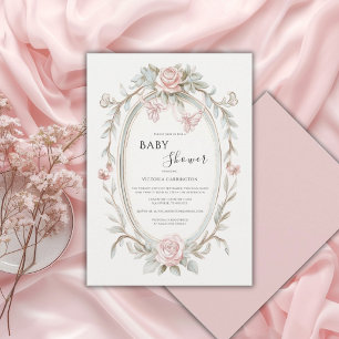 Pink Floral Vintage Whimsical Baby Shower Invitation