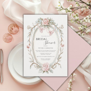 Pink Floral Vintage Whimsical Bridal Shower Invitation