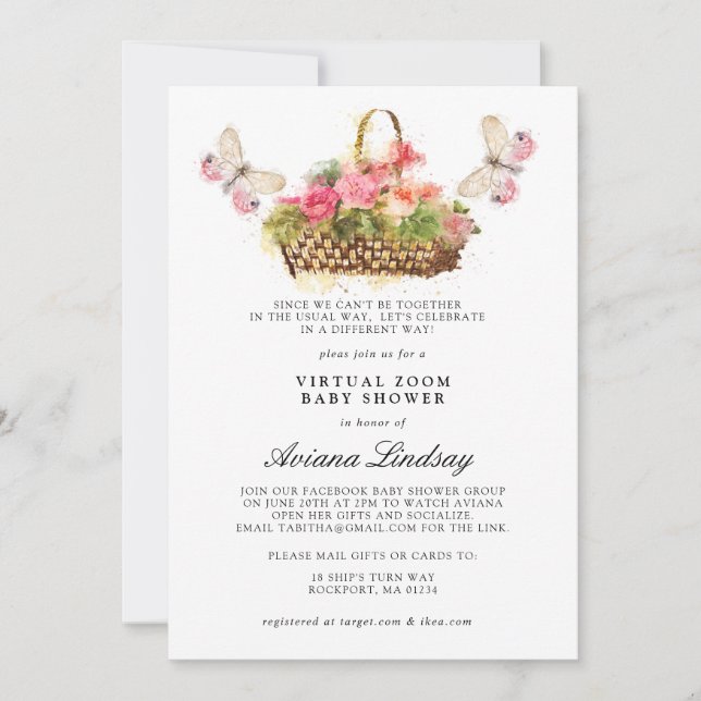 Pink Floral Virtual Online Baby Shower Invitation (Front)